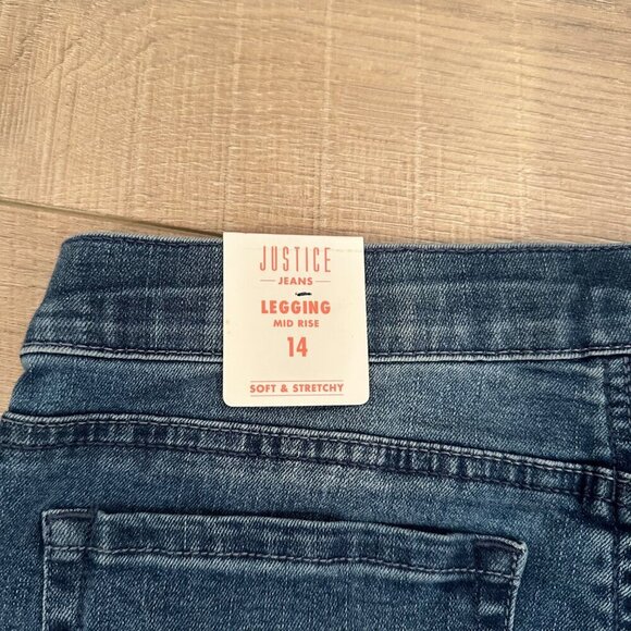 JUSTICE GIRLS PULL ON RHINESTONE DENIM LEGGINGS NEW SIZE 14 MID RISE - Picture 7 of 10